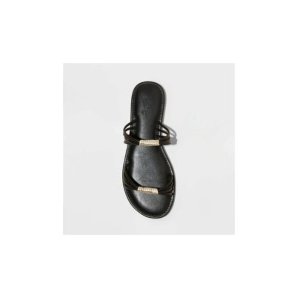 Universal Thread Aura Two Band Slide Sandals Black - Picture 1 of 5
